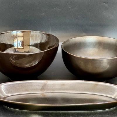 (2) BIA Hand-Glazes Cordon Bleu Dishes & (1) Unmarked Dish
