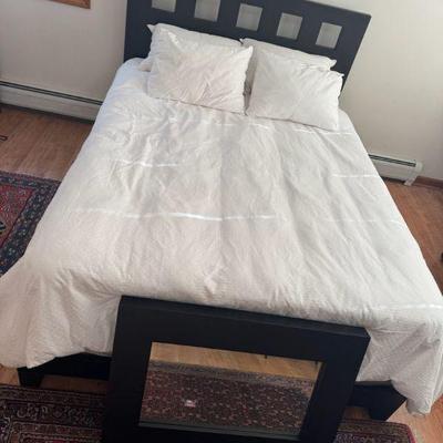West Elm Black Wood Headboard And Bed Frame With Matching Mirror
