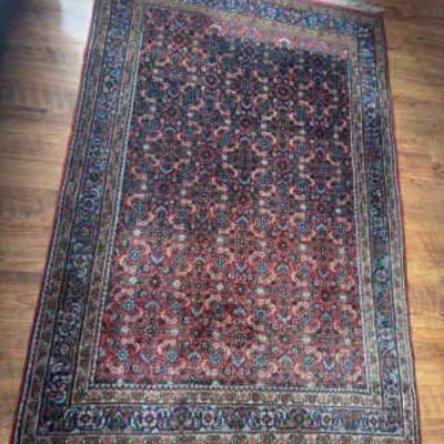 Dark Blue And Dark Red Hand Woven Wool Rug
