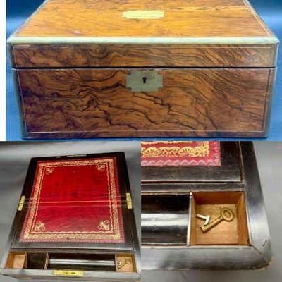 Antique Walnut And Brass Writing Desk Circa 1845 W Key
