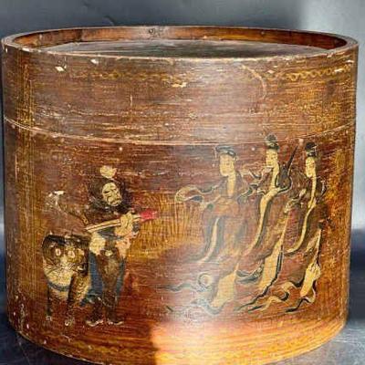 Large Antique Chinese Wooden Hat Box

