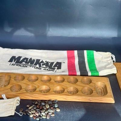 Mankala African Stone Game & Cribbage Board
