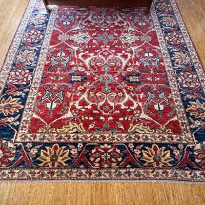 Red And Blue Floral Design Iran Wool Rug
