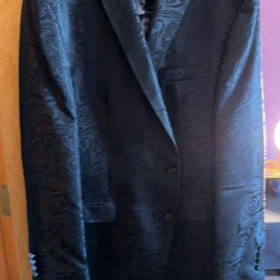 Lansky Bros Clothier Of The King- MEMPHIS- Jacket- Black Paisley Shiny/inside Elvis Photo Fabric
