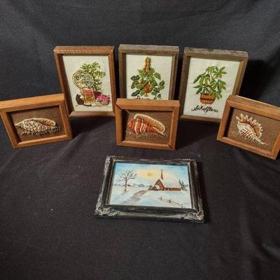 Nature Art with Wood Frames - Seashell & Plant Embroidery and Snow Scenery Painting
