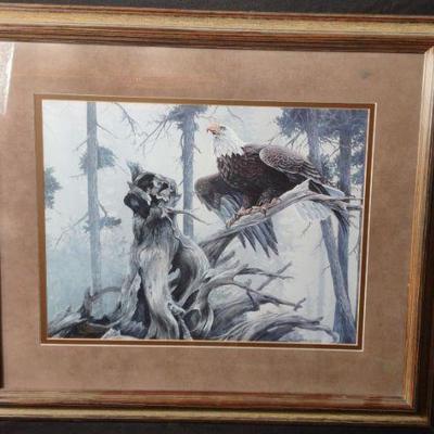 Artist Jan Martin McGuire - Eagle in Nature Art Piece with Glass Wood Frame
