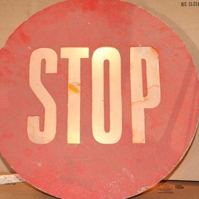 Rare Round Wooden Stop Sign