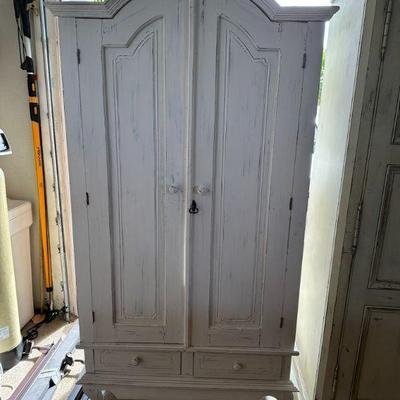 Shabby Chic Coastal Armoire w/ Two Drawers