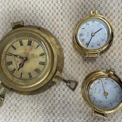 Nautical Brass Clocks (2) and Barameter