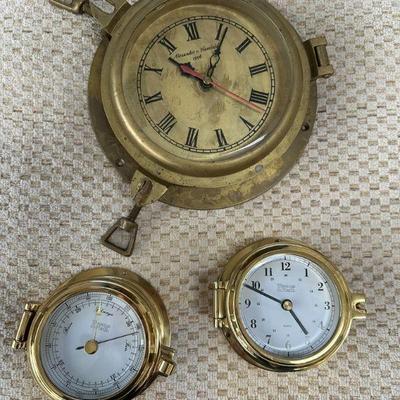 Nautical Brass Clocks (2) and Barameter