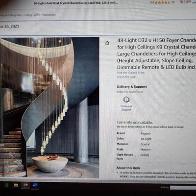 This chandelier is at the Estate. This photo is for information and dimensions. 