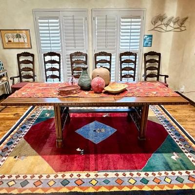 Mediterranean/ Spanish table 6 chairs Tribal rug