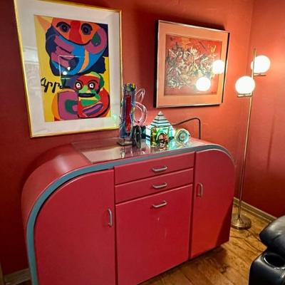 Custom deco-mod style furniture 
Karel Appel Serigraph & print