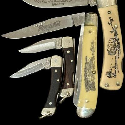 National Park Service 75th Anniversary 
Schrade USA 515SC
Schrade 940TYE
Schrade LB-1 two tone
Uncle Henry Schrade LB1