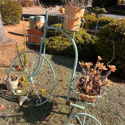 Ha119 vintage style blue bike plant shelf