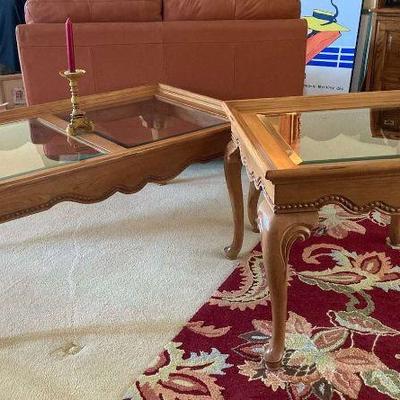 Sm105 matching wood coffee table and side table with candle