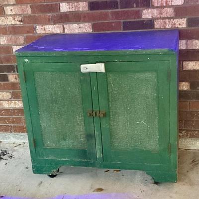 Antique painted rolling cabinet , great for island or rolling bar
