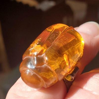 Amber scarab ring on sterling silver 