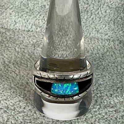 Sterling/opal, Blk Onyx Ring