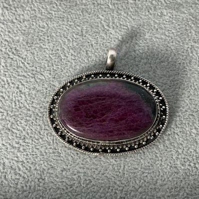 Sterling - Ruby in Ziosite Oval Pendant