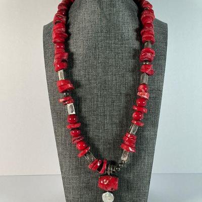 Stunning Red Coral/Sterling Necklace