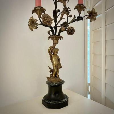 Pair antique French candelabras w/ marble bases
