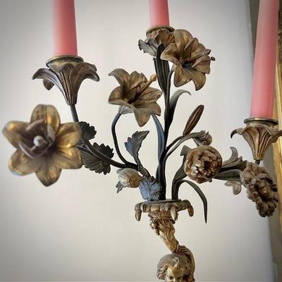 Pair antique French candelabras w/ marble bases