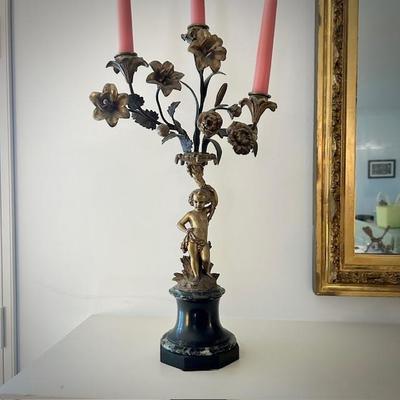 Pair antique French candelabras w/ marble bases