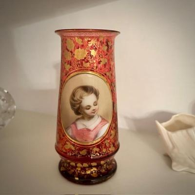 Antique Moser Bohemian ruby glass vase
