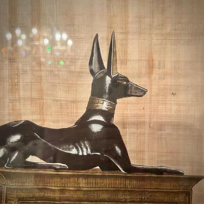 Egyptian gods painted on papyrus paper- Ramses, Anubis