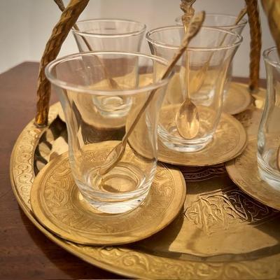 Vintage Turkish brass tea set