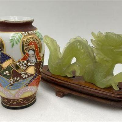 Lot 191   
Satsuma Vase & Jade Dragon