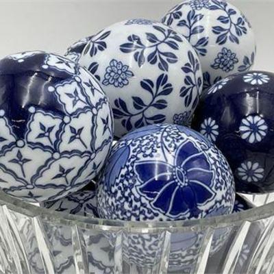 Lot 104   
Blue & White Spheres in Crystal Buffet Bowl