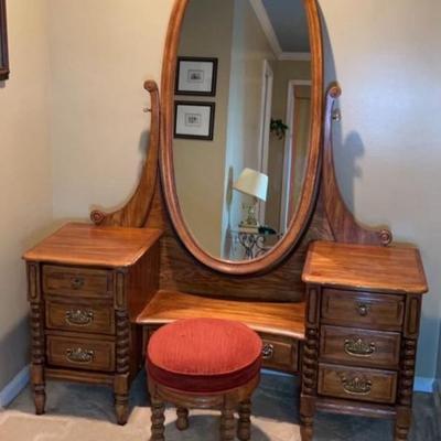 Vintage Dressing Table With Mirror And Stool