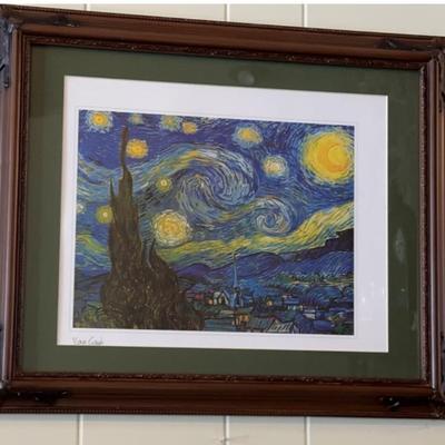 “The Starry Night” By Van Gogh, Print
Framed Vincent Van Gogh print, The Starry Night 
23 x 19in.