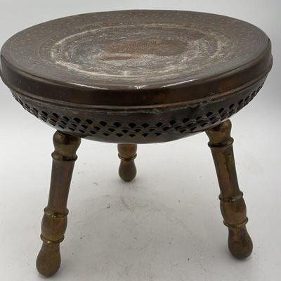 Indian Brass Three-Legged Foot Warmer Stool
