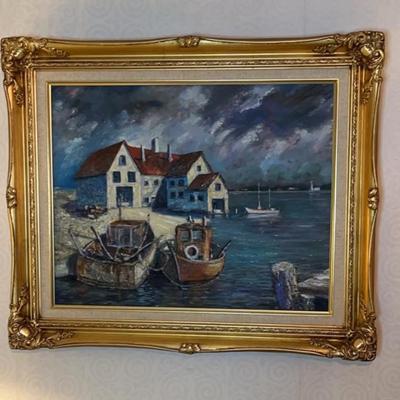 Harbor Scene
Textured painting embellished in gold frame.