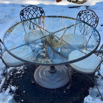 Glass Top Metal Patio Table w/ 4 Chairs