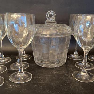 Glass Ice Bucket With Wine Glasses: 14pcs