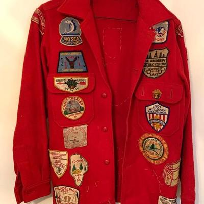 Vtg. Official Boy Scout wood shirt w/ 36 patches from the 1950’-60’s. 