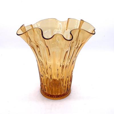 1930’s amber ruffled vase ht. 10”