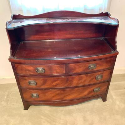 Henredon mahogany serving cabinet w/ custom cut glass tops