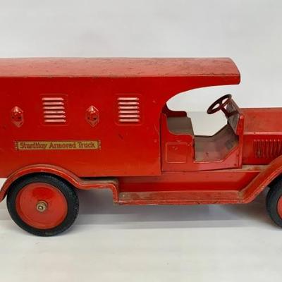 Antique 1920’s Sturditoy Armored Truck. Very good condition in original paint., 24” long