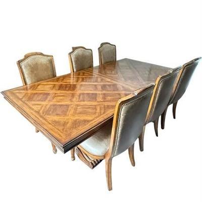 Lot 001   
Contemporary Formal Pedestal Dining Table with Six (6) Chairs