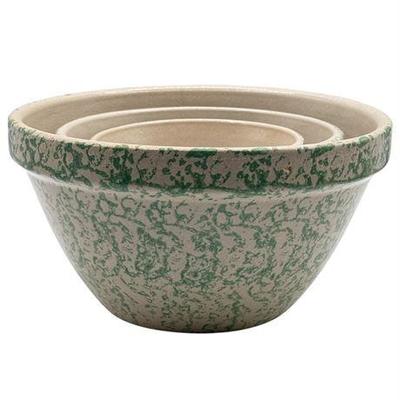 Lot 067   
Robinson Ransbottom (Roseville) Green Spongeware Nesting Bowls (3ct)