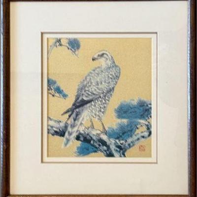Lot 119  
"Hawk on Branch" Japanese Woodblock Print