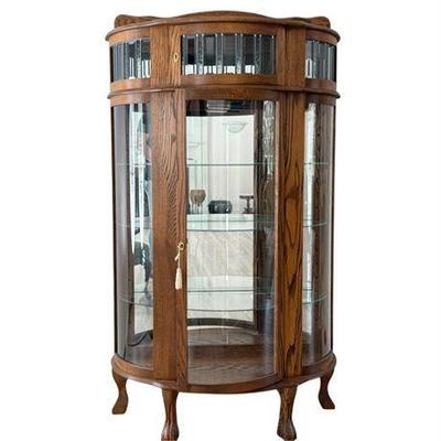 Lot 002-001   
Antique Curved Glass and Solid Oak Display Cabinet