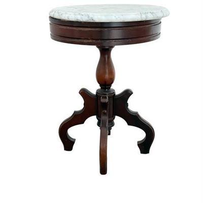 Lot 022-039   
Round Marble-Top Victorian Style Accent Table with Wood Base