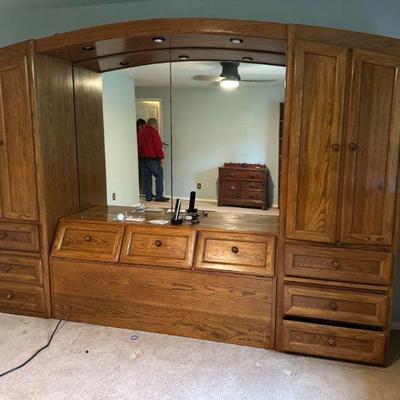 Headboard with storage & mirror with side cabinets/dresser