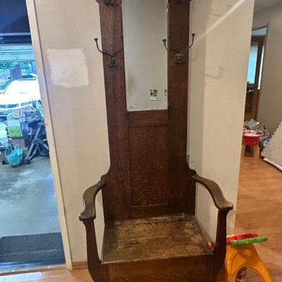 Vintage coat rack with seat